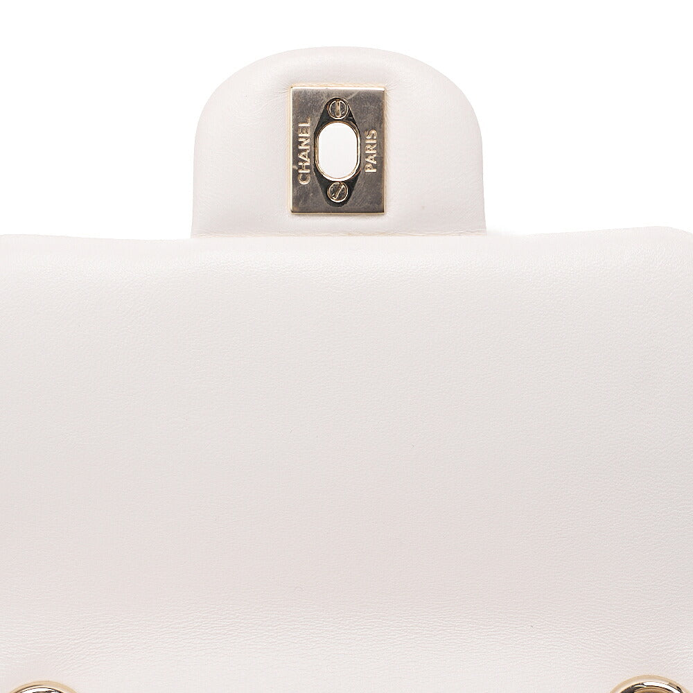 CHANEL Lambskin Mini Chocolate Bar 15cm Single Flap Turn Lock Chain Shoulder White Gold-Tone Hardware, Pre-Owned