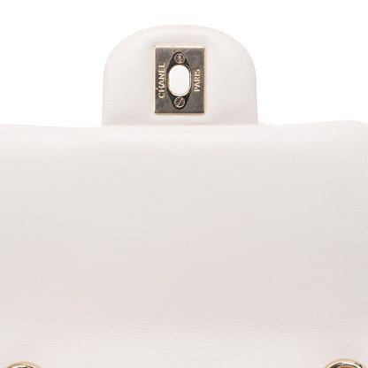 CHANEL Lambskin Mini Chocolate Bar 15cm Single Flap Turn Lock Chain Shoulder White Gold-Tone Hardware, Pre-Owned