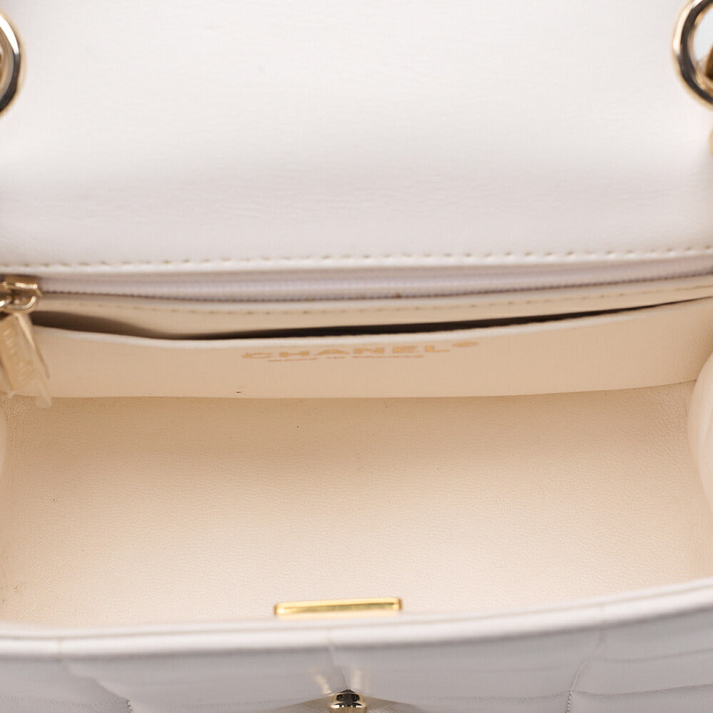 CHANEL Lambskin Mini Chocolate Bar 15cm Single Flap Turn Lock Chain Shoulder White Gold-Tone Hardware, Pre-Owned