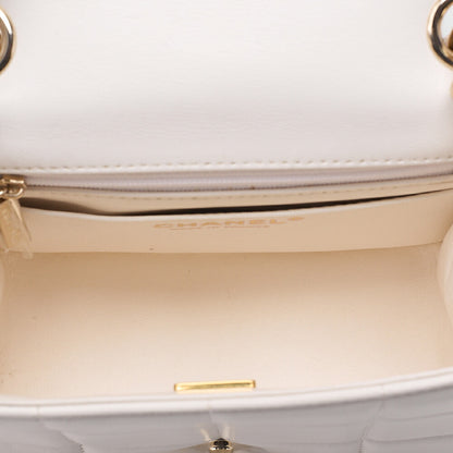 CHANEL Lambskin Mini Chocolate Bar 15cm Single Flap Turn Lock Chain Shoulder White Gold-Tone Hardware, Pre-Owned