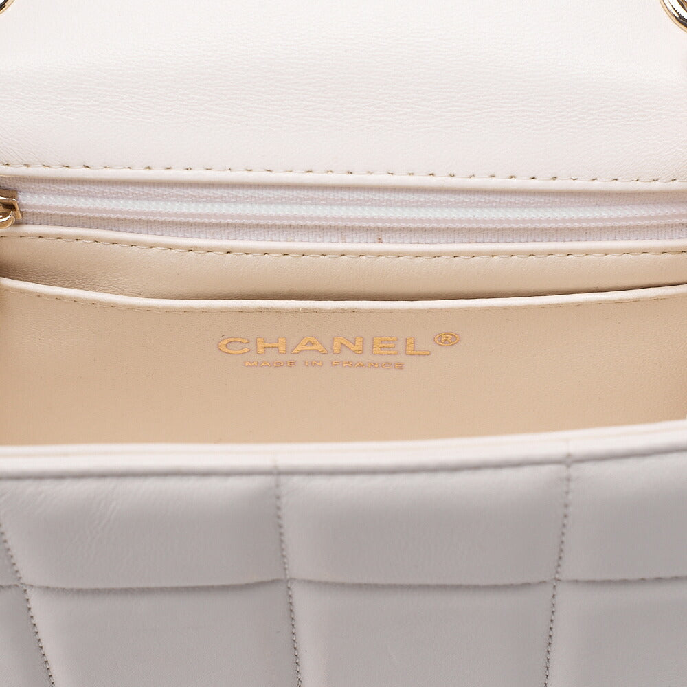 CHANEL Lambskin Mini Chocolate Bar 15cm Single Flap Turn Lock Chain Shoulder White Gold-Tone Hardware, Pre-Owned