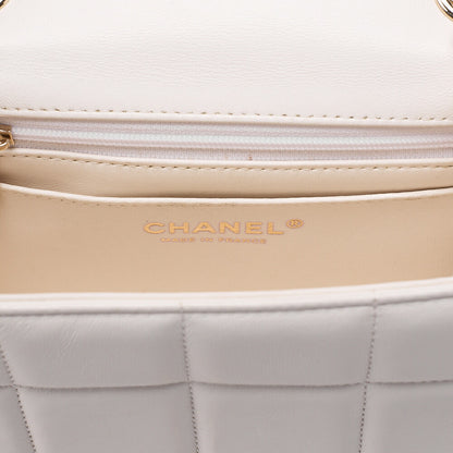 CHANEL Lambskin Mini Chocolate Bar 15cm Single Flap Turn Lock Chain Shoulder White Gold-Tone Hardware, Pre-Owned