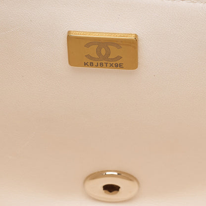 CHANEL Lambskin Mini Chocolate Bar 15cm Single Flap Turn Lock Chain Shoulder White Gold-Tone Hardware, Pre-Owned