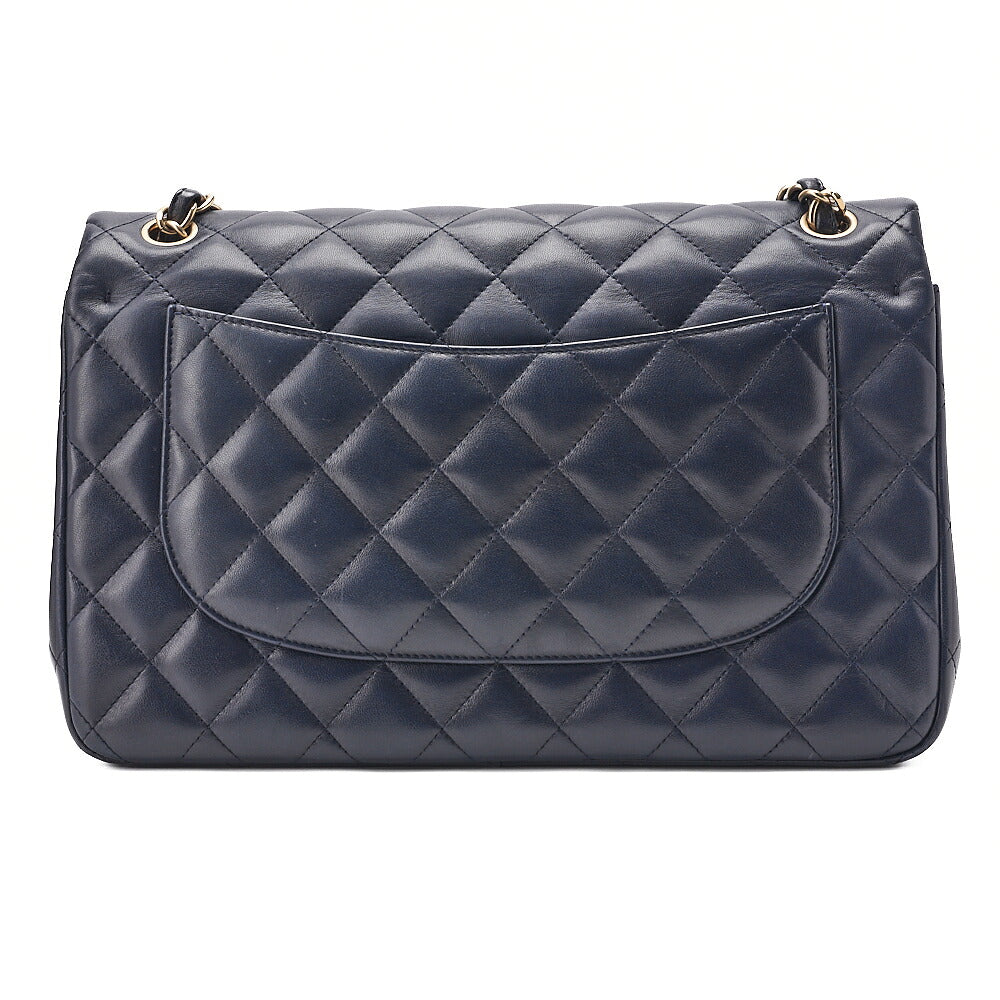 CHANEL Deka Matelasse Double Flap Turn Lock Chain Shoulder Bag Lambskin Navy Gold-Tone Hardware, Pre-Owned