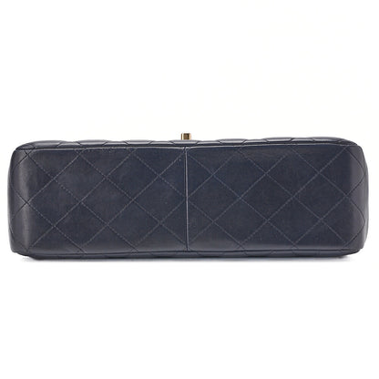 CHANEL Deka Matelasse Double Flap Turn Lock Chain Shoulder Bag Lambskin Navy Gold-Tone Hardware, Pre-Owned