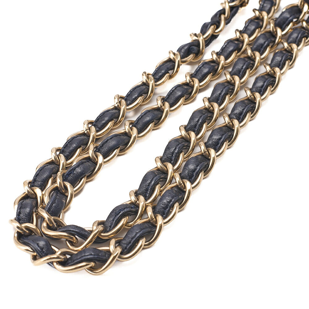 CHANEL Deka Matelasse Double Flap Turn Lock Chain Shoulder Bag Lambskin Navy Gold-Tone Hardware, Pre-Owned