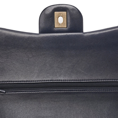 CHANEL Deka Matelasse Double Flap Turn Lock Chain Shoulder Bag Lambskin Navy Gold-Tone Hardware, Pre-Owned