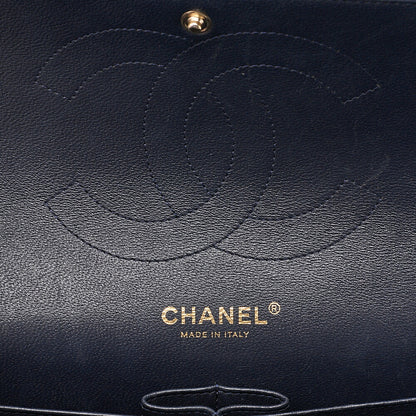 CHANEL Deka Matelasse Double Flap Turn Lock Chain Shoulder Bag Lambskin Navy Gold-Tone Hardware, Pre-Owned