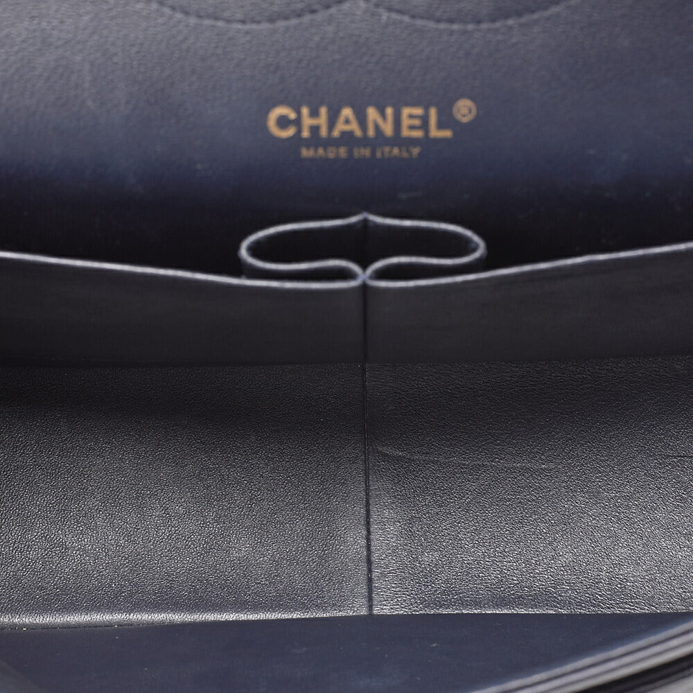 CHANEL Deka Matelasse Double Flap Turn Lock Chain Shoulder Bag Lambskin Navy Gold-Tone Hardware, Pre-Owned