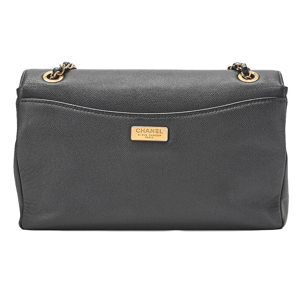 CHANEL Caviar Skin Coco Mark Single Flap Chain Shoulder Black Gold-Tone Hardware, Pre-Owned