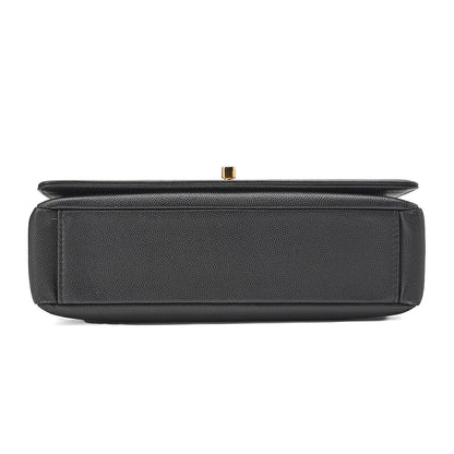 CHANEL Caviar Skin Coco Mark Single Flap Chain Shoulder Black Gold-Tone Hardware, Pre-Owned