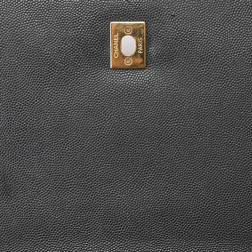 CHANEL Caviar Skin Coco Mark Single Flap Chain Shoulder Black Gold-Tone Hardware, Pre-Owned