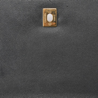 CHANEL Caviar Skin Coco Mark Single Flap Chain Shoulder Black Gold-Tone Hardware, Pre-Owned