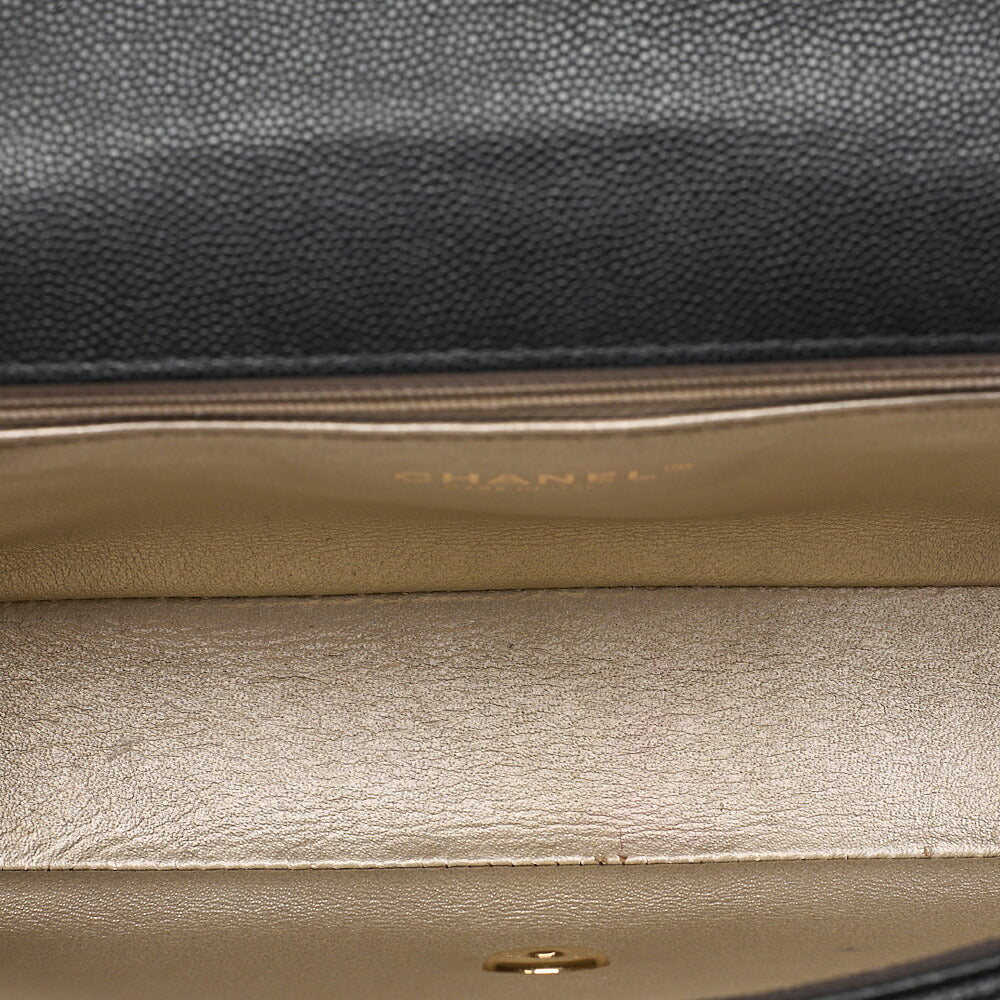 CHANEL Caviar Skin Coco Mark Single Flap Chain Shoulder Black Gold-Tone Hardware, Pre-Owned