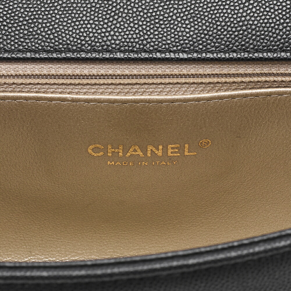 CHANEL Caviar Skin Coco Mark Single Flap Chain Shoulder Black Gold-Tone Hardware, Pre-Owned