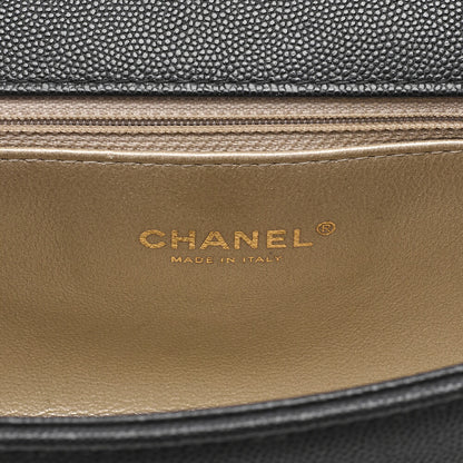 CHANEL Caviar Skin Coco Mark Single Flap Chain Shoulder Black Gold-Tone Hardware, Pre-Owned