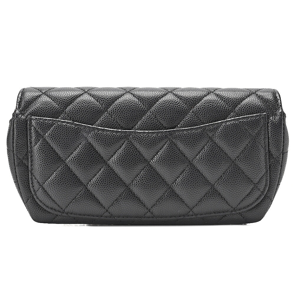 CHANEL Caviar Skin Minimat Telass? Glasses Case Chain Shoulder Black Gold-Tone Hardware, Pre-Owned