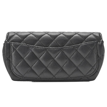 CHANEL Caviar Skin Minimat Telass? Glasses Case Chain Shoulder Black Gold-Tone Hardware, Pre-Owned