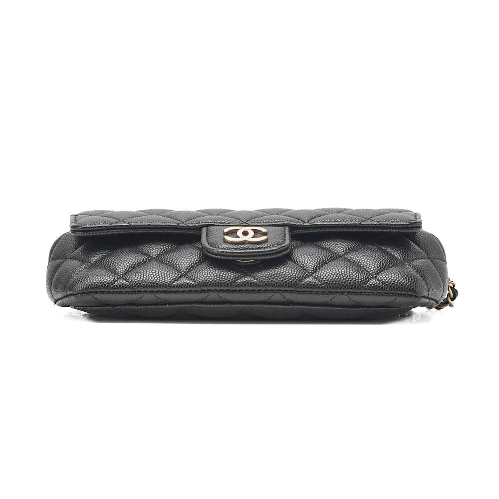 CHANEL Caviar Skin Minimat Telass? Glasses Case Chain Shoulder Black Gold-Tone Hardware, Pre-Owned