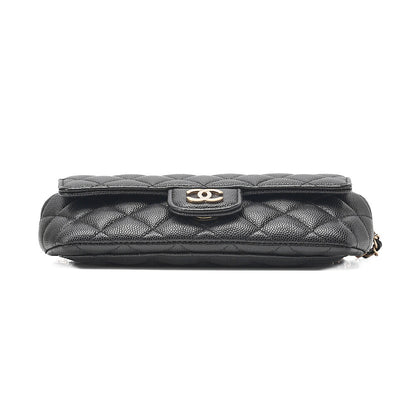CHANEL Caviar Skin Minimat Telass? Glasses Case Chain Shoulder Black Gold-Tone Hardware, Pre-Owned