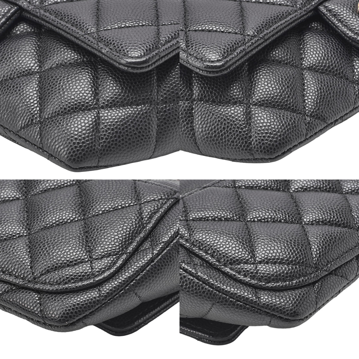 CHANEL Caviar Skin Minimat Telass? Glasses Case Chain Shoulder Black Gold-Tone Hardware, Pre-Owned