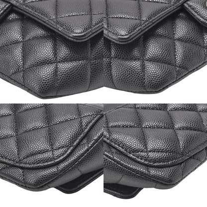 CHANEL Caviar Skin Minimat Telass? Glasses Case Chain Shoulder Black Gold-Tone Hardware, Pre-Owned