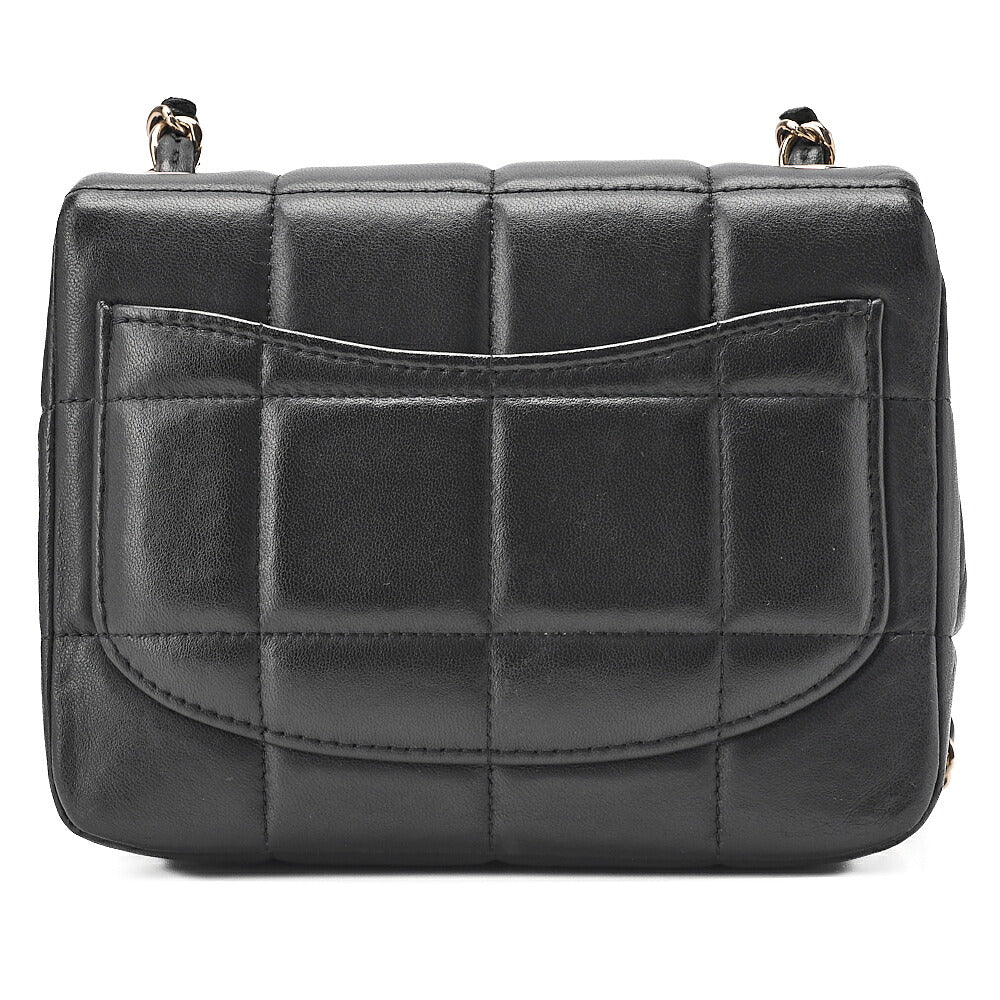 CHANEL Lambskin Mini Chocolate Bar 15cm Single Flap Turn Lock Chain Shoulder Black Gold-Tone Hardware, Pre-Owned
