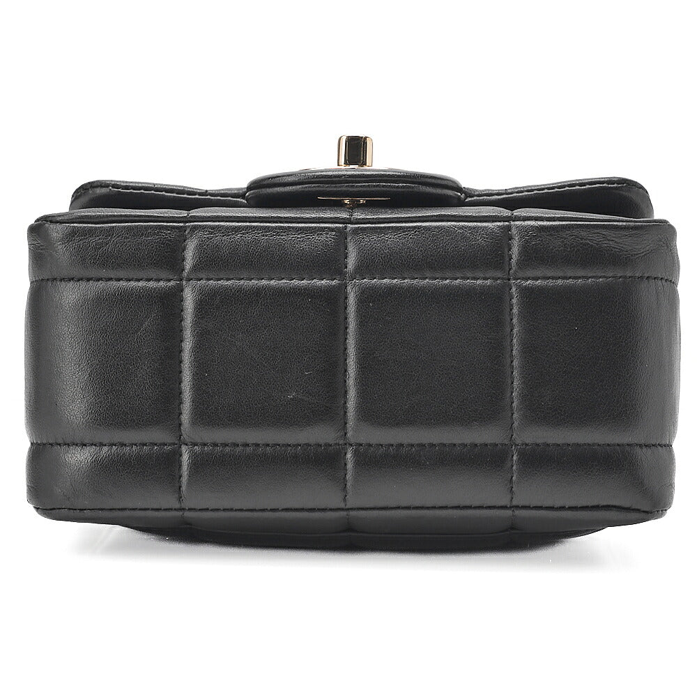 CHANEL Lambskin Mini Chocolate Bar 15cm Single Flap Turn Lock Chain Shoulder Black Gold-Tone Hardware, Pre-Owned