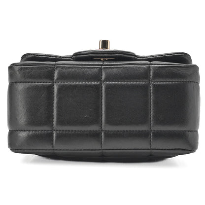 CHANEL Lambskin Mini Chocolate Bar 15cm Single Flap Turn Lock Chain Shoulder Black Gold-Tone Hardware, Pre-Owned