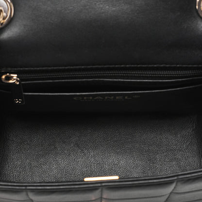CHANEL Lambskin Mini Chocolate Bar 15cm Single Flap Turn Lock Chain Shoulder Black Gold-Tone Hardware, Pre-Owned
