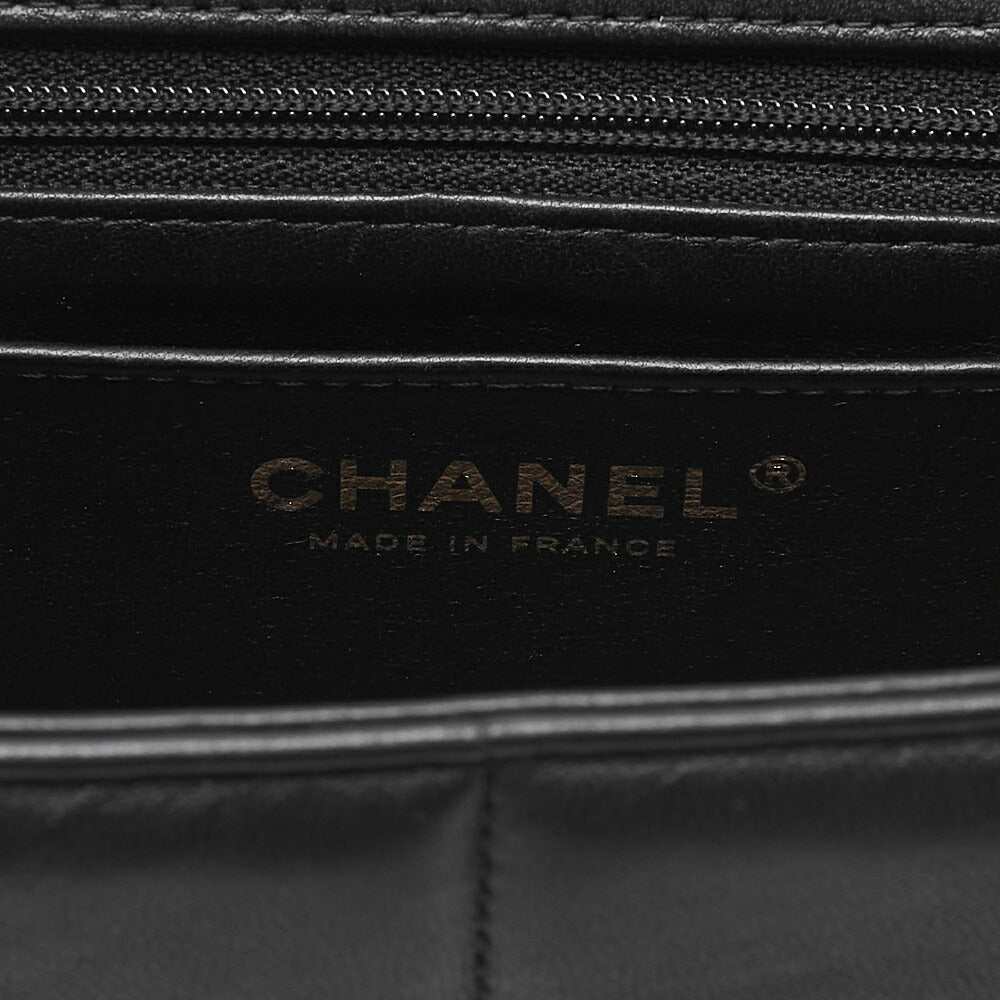 CHANEL Lambskin Mini Chocolate Bar 15cm Single Flap Turn Lock Chain Shoulder Black Gold-Tone Hardware, Pre-Owned