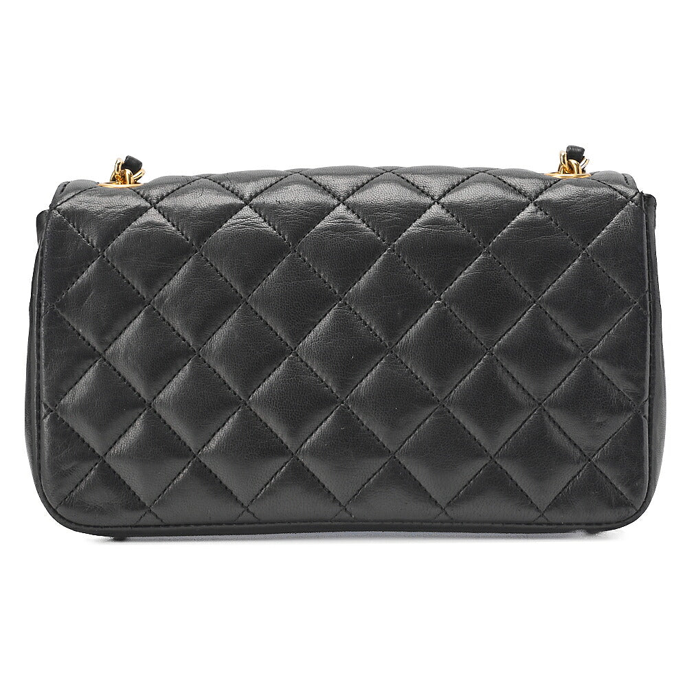 CHANEL Lambskin Mini Matelasse 18cm Single Flap Turn Lock Chain Shoulder Black Gold-Tone Hardware, Pre-Owned