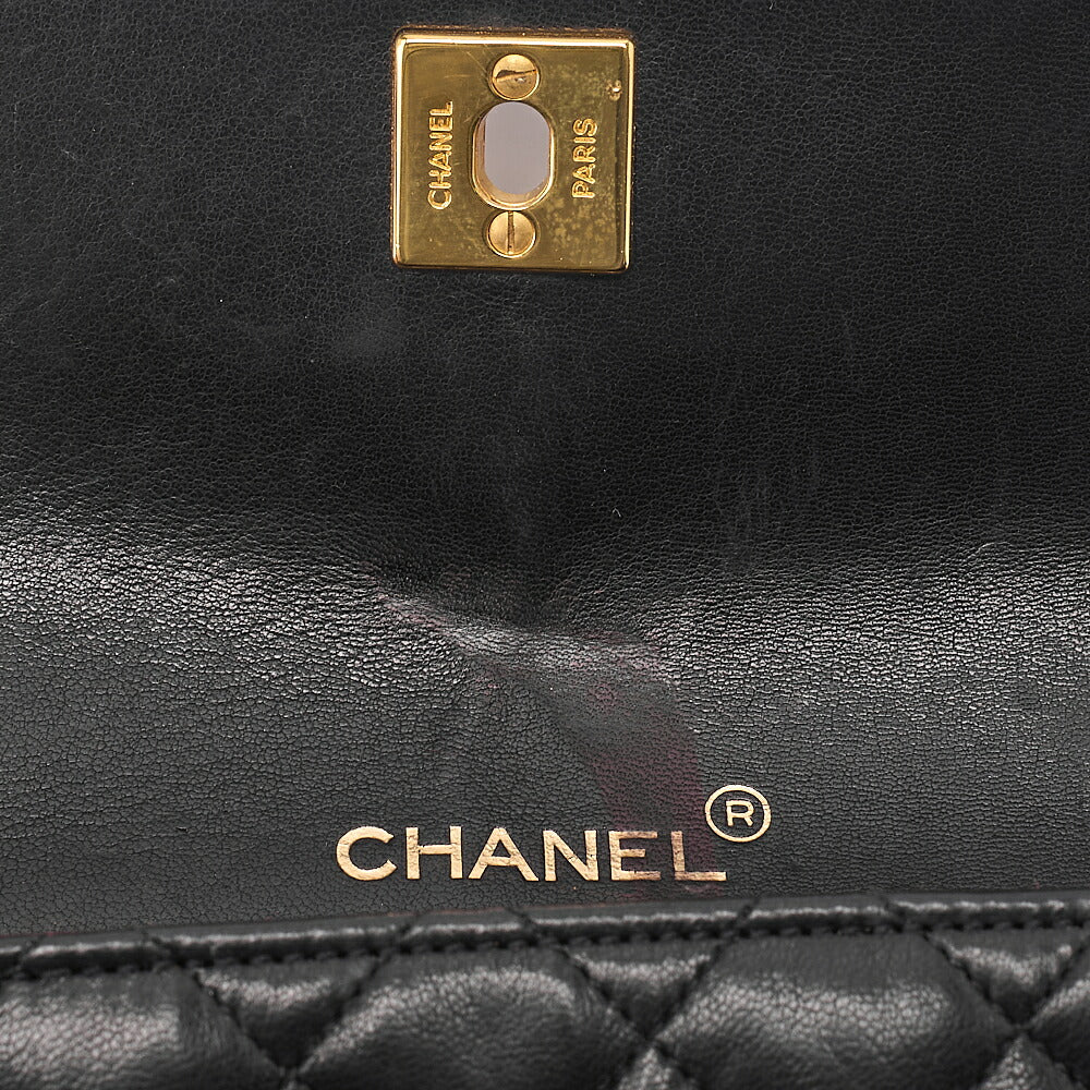 CHANEL Lambskin Mini Matelasse 18cm Single Flap Turn Lock Chain Shoulder Black Gold-Tone Hardware, Pre-Owned