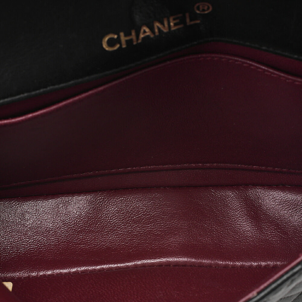 CHANEL Lambskin Mini Matelasse 18cm Single Flap Turn Lock Chain Shoulder Black Gold-Tone Hardware, Pre-Owned