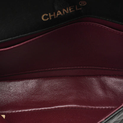 CHANEL Lambskin Mini Matelasse 18cm Single Flap Turn Lock Chain Shoulder Black Gold-Tone Hardware, Pre-Owned