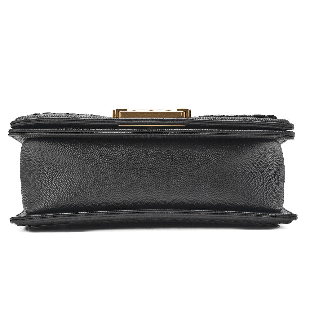 CHANEL Caviar Skin V-Stitch Chevron Boy Chanel 20 Chain Shoulder Black Gold-Tone Hardware, Pre-Owned