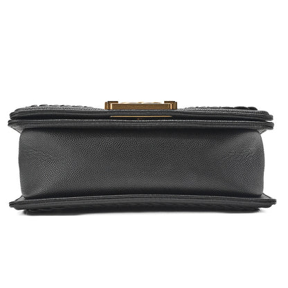CHANEL Caviar Skin V-Stitch Chevron Boy Chanel 20 Chain Shoulder Black Gold-Tone Hardware, Pre-Owned
