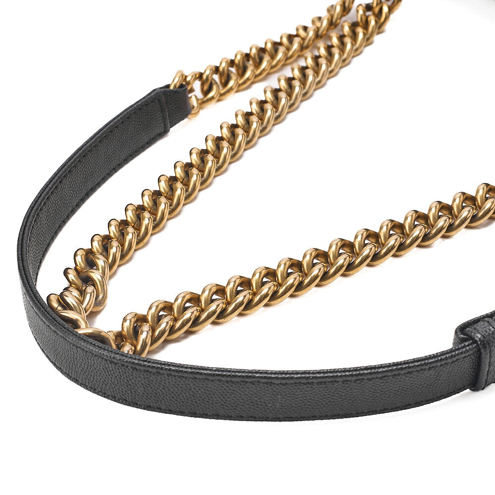 CHANEL Caviar Skin V-Stitch Chevron Boy Chanel 20 Chain Shoulder Black Gold-Tone Hardware, Pre-Owned