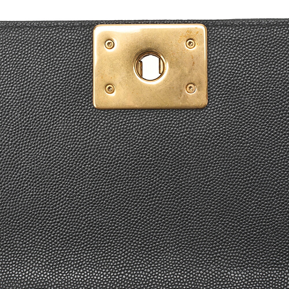 CHANEL Caviar Skin V-Stitch Chevron Boy Chanel 20 Chain Shoulder Black Gold-Tone Hardware, Pre-Owned