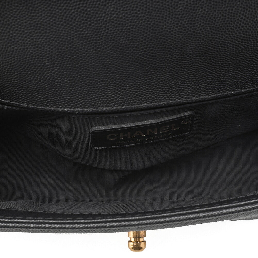 CHANEL Caviar Skin V-Stitch Chevron Boy Chanel 20 Chain Shoulder Black Gold-Tone Hardware, Pre-Owned