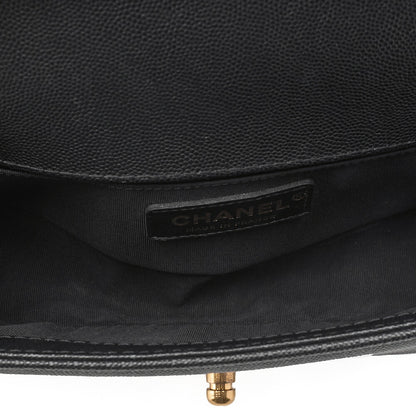CHANEL Caviar Skin V-Stitch Chevron Boy Chanel 20 Chain Shoulder Black Gold-Tone Hardware, Pre-Owned