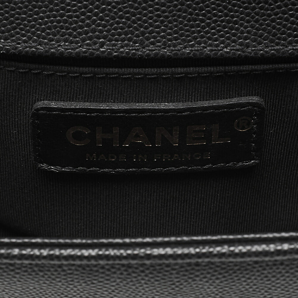 CHANEL Caviar Skin V-Stitch Chevron Boy Chanel 20 Chain Shoulder Black Gold-Tone Hardware, Pre-Owned