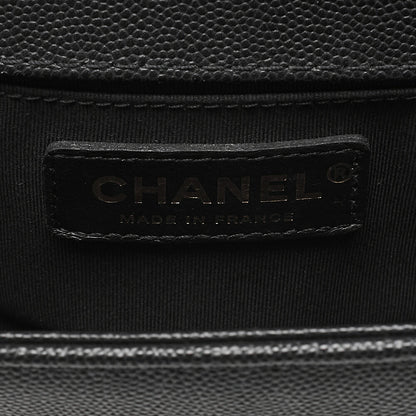 CHANEL Caviar Skin V-Stitch Chevron Boy Chanel 20 Chain Shoulder Black Gold-Tone Hardware, Pre-Owned