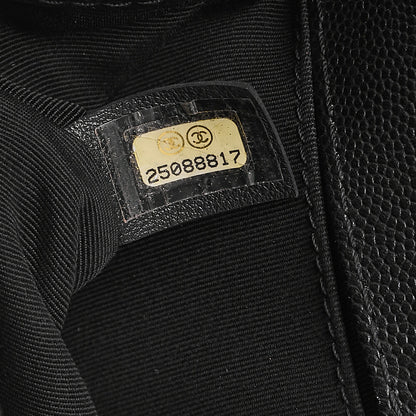 CHANEL Caviar Skin V-Stitch Chevron Boy Chanel 20 Chain Shoulder Black Gold-Tone Hardware, Pre-Owned