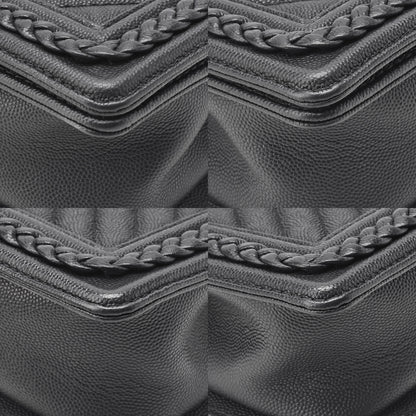 CHANEL Caviar Skin V-Stitch Chevron Boy Chanel 20 Chain Shoulder Black Gold-Tone Hardware, Pre-Owned