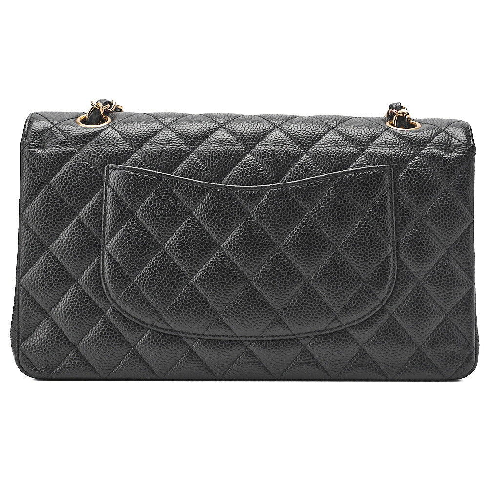 CHANEL Caviar Skin Matelasse Double Flap 25cm Chain Shoulder Black Gold-Tone Hardware, Pre-Owned