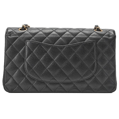 CHANEL Caviar Skin Matelasse Double Flap 25cm Chain Shoulder Black Gold-Tone Hardware, Pre-Owned