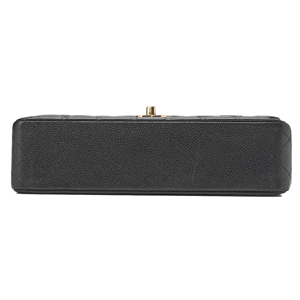 CHANEL Caviar Skin Matelasse Double Flap 25cm Chain Shoulder Black Gold-Tone Hardware, Pre-Owned