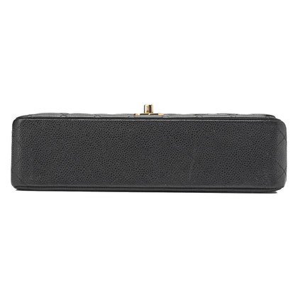 CHANEL Caviar Skin Matelasse Double Flap 25cm Chain Shoulder Black Gold-Tone Hardware, Pre-Owned