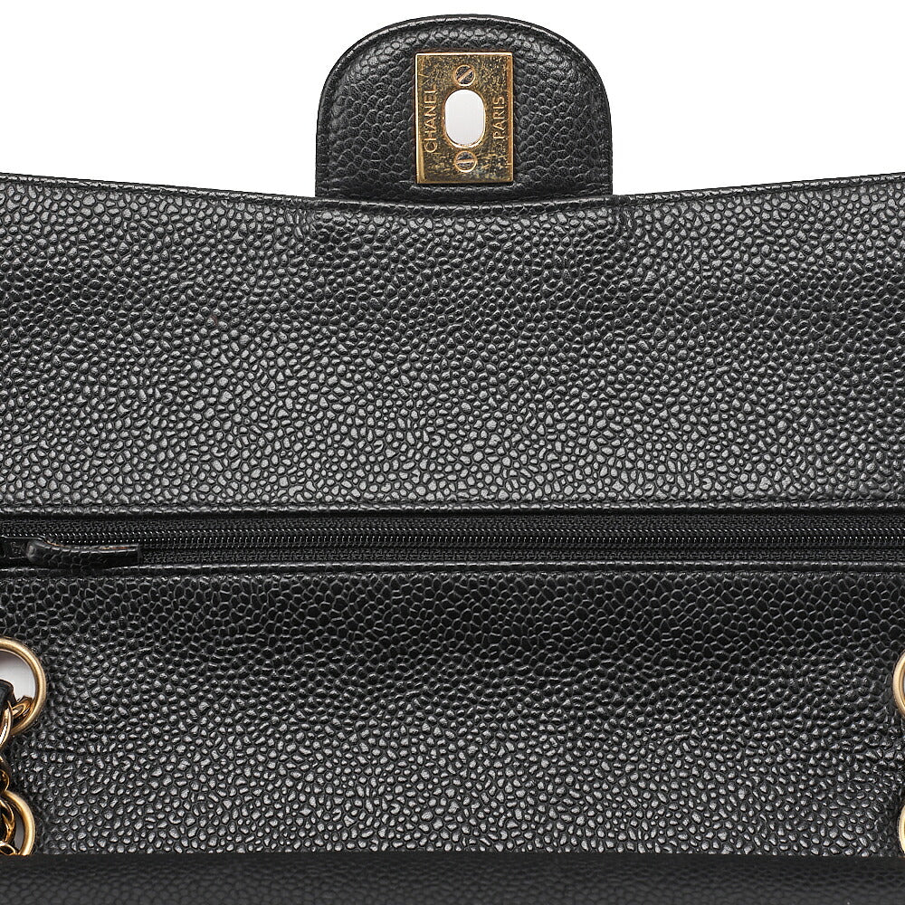 CHANEL Caviar Skin Matelasse Double Flap 25cm Chain Shoulder Black Gold-Tone Hardware, Pre-Owned